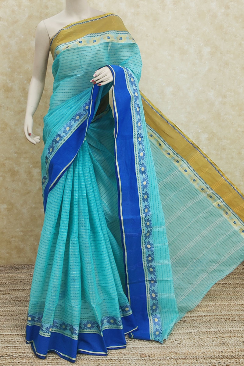 See Green Colour Bengoal Handloom Cotton Saree (Without Blouse) MC252023